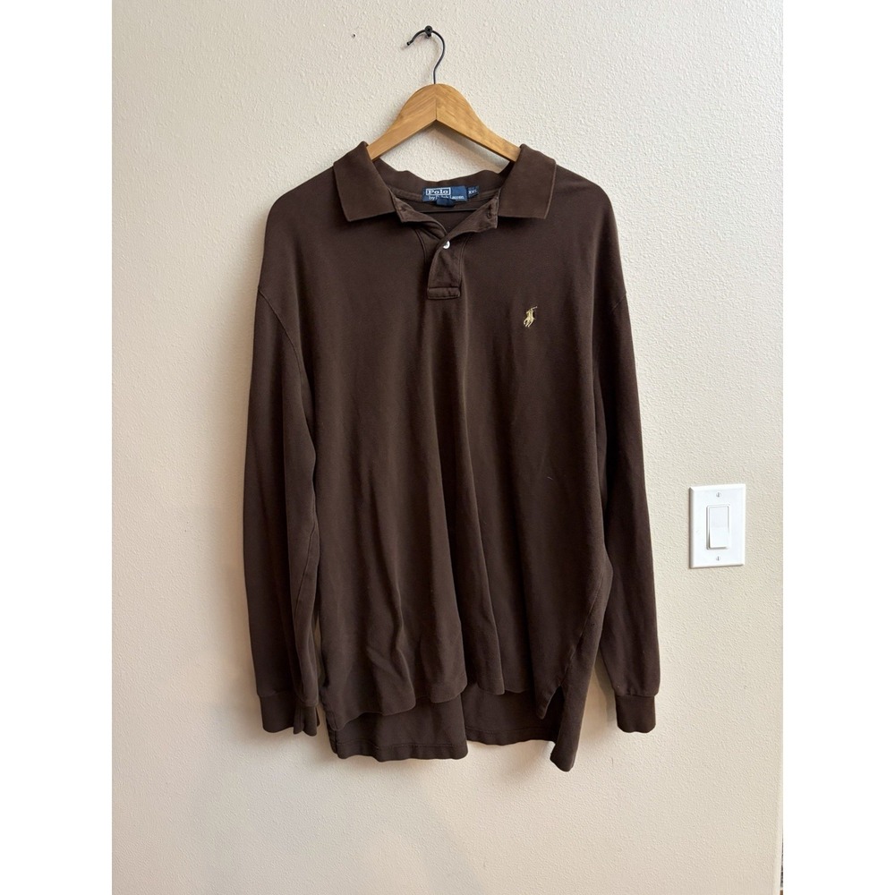 Polo Ralph Lauren Long Sleeve Shirt Men's XXL Brown Yellow Pony Quiet Money